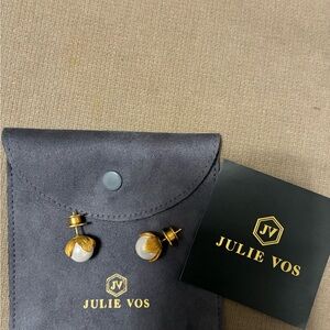 Julie Vos Gold and White Pearl Leaf Studs